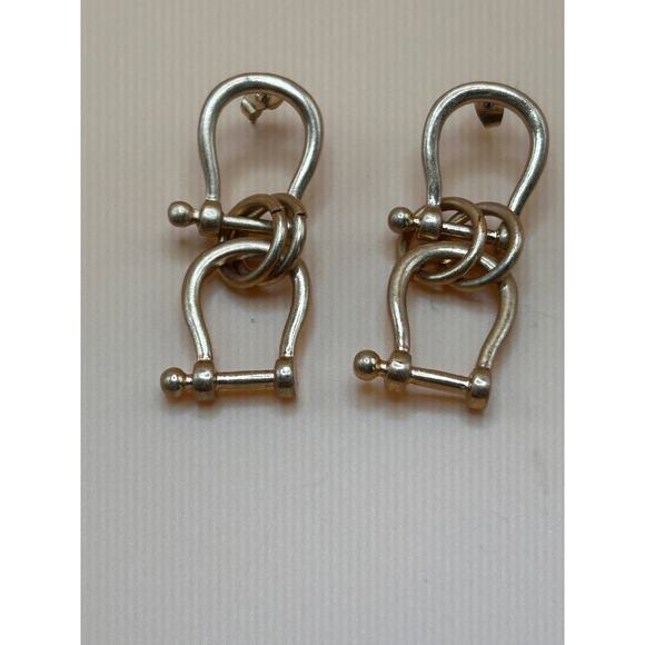 Gold Tone Statement Earrings with Linked Hardware Design – 2” Drop - Picture 3 of 3